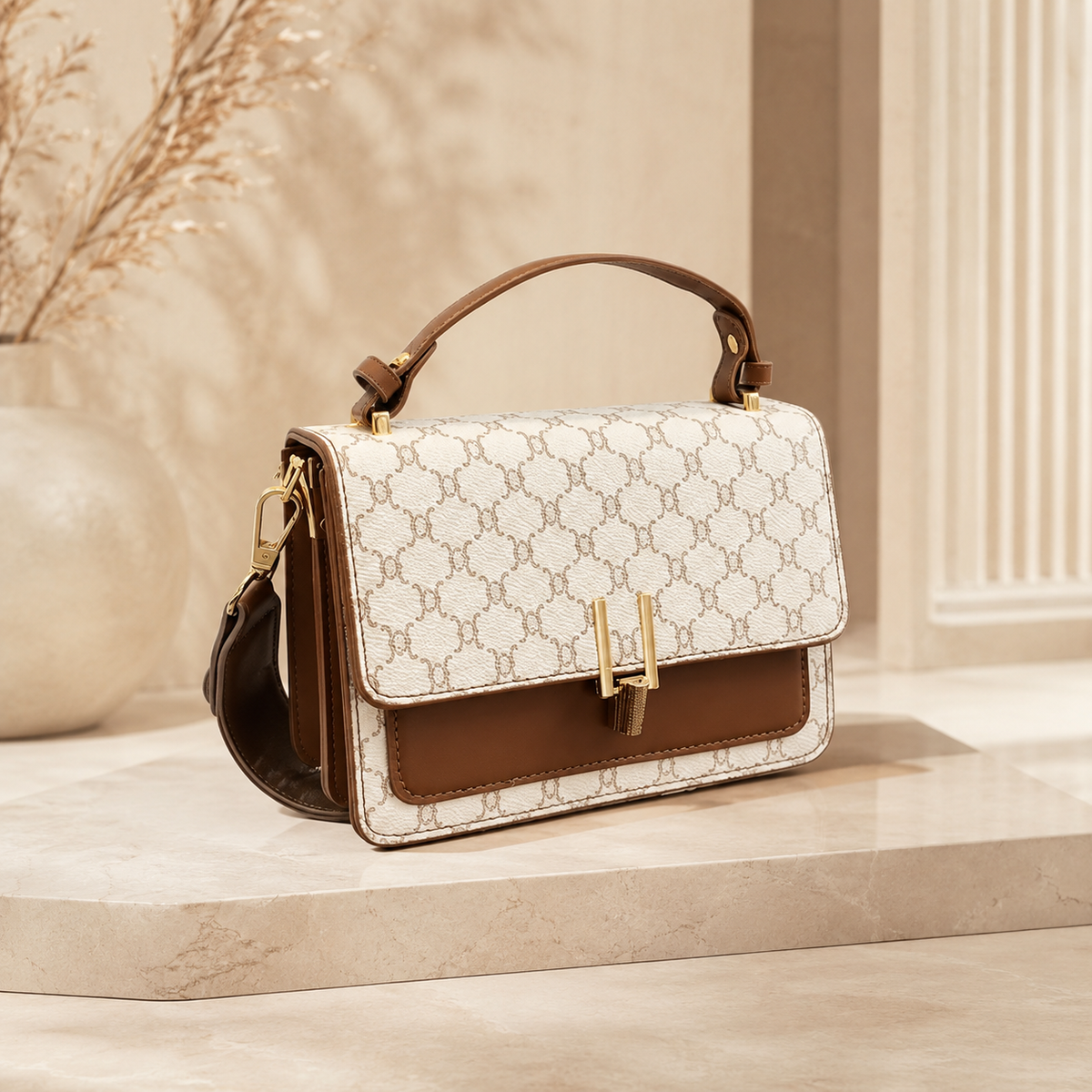 Vintage Square Crossbody Handbag with Wide Strap